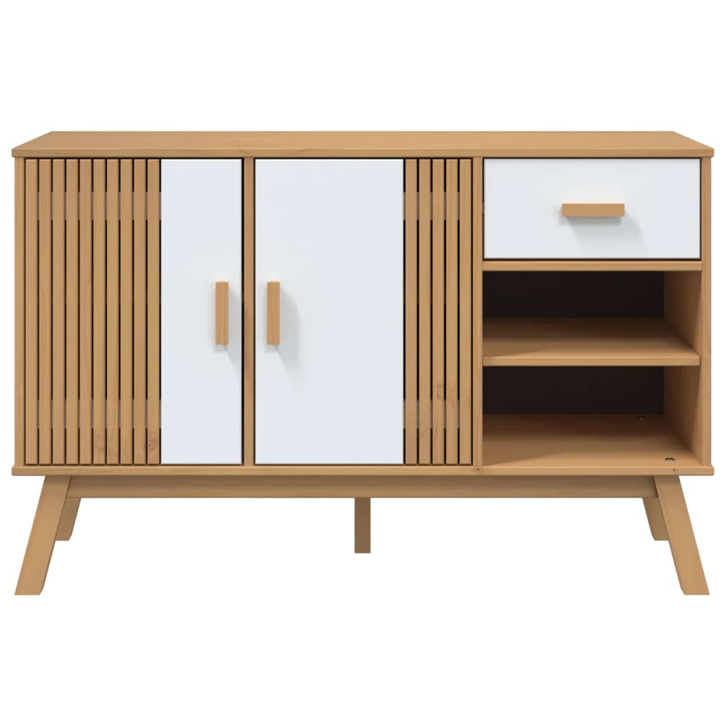 Credenza OLDEN Bianca e Marrone 114x43x73,5 cm Massello di Pino 358608