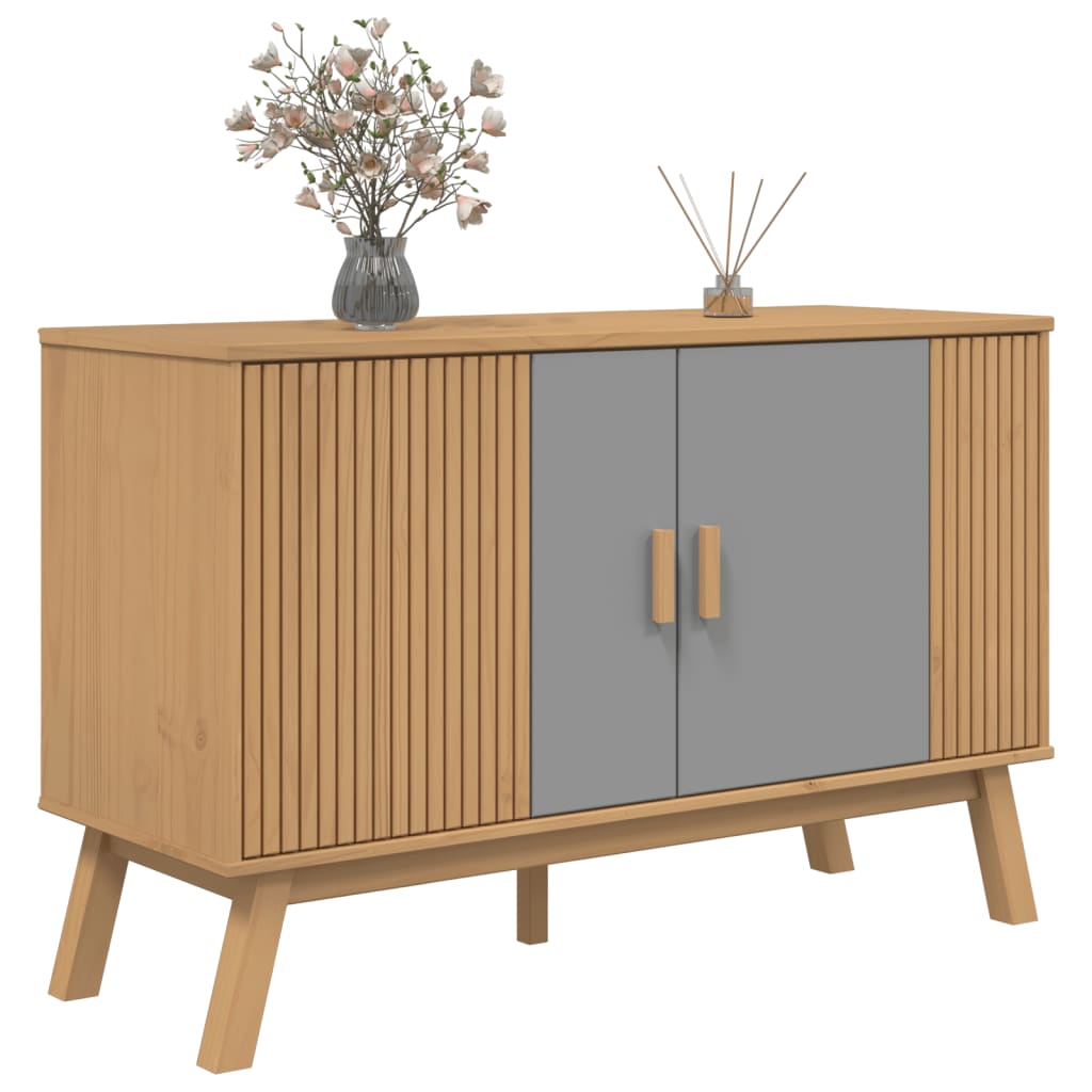 Credenza-Buffet-Armadio da cucina OLDEN Grigia e Marrone 114x43x73,5 cm Massello di Pino 358466