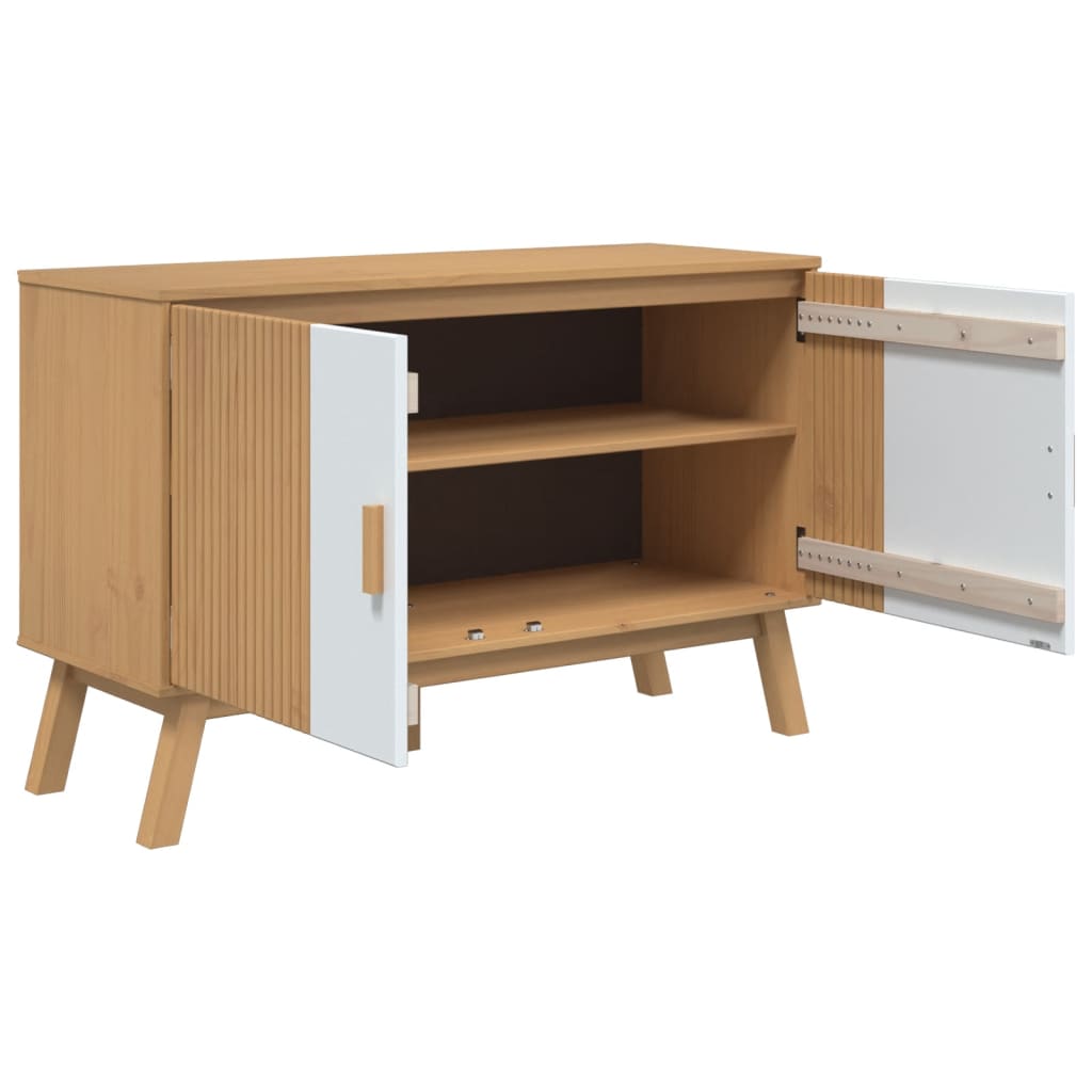 Credenza-Buffet-Armadio da cucina OLDEN Bianca e Marrone 114x43x73,5 cm Massello di Pino