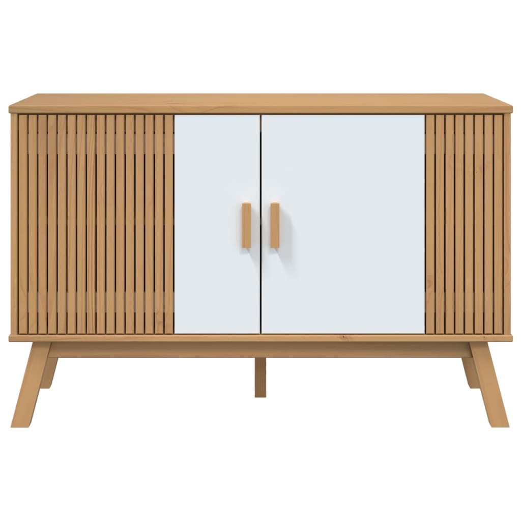 Credenza-Buffet-Armadio da cucina OLDEN Bianca e Marrone 114x43x73,5 cm Massello di Pino