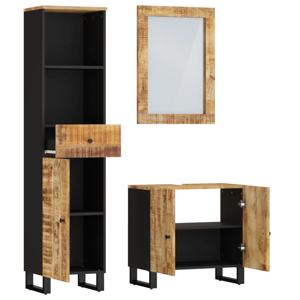vidaXL Set Mobili da Bagno 3pz in Legno Massello di Mango