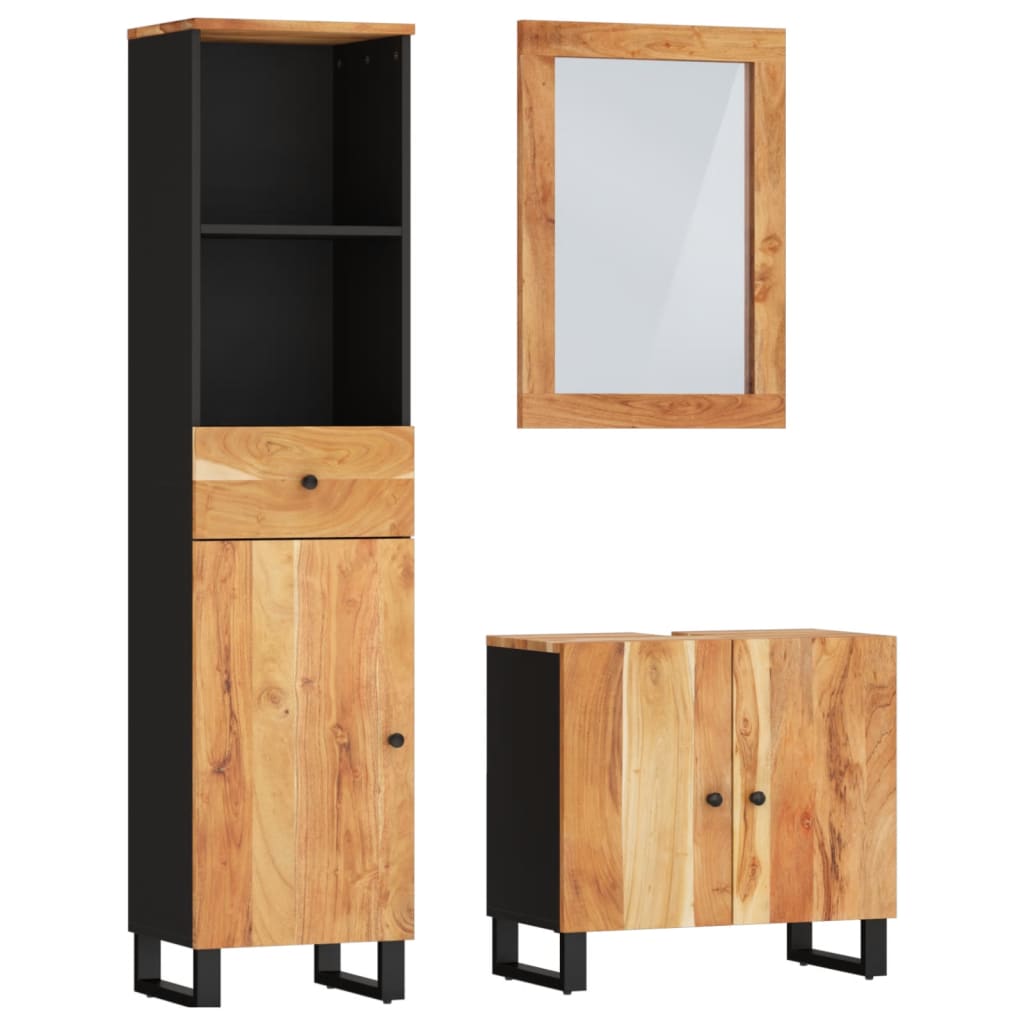 vidaXL Set Mobili da Bagno 3pz in Legno Massello di Acacia