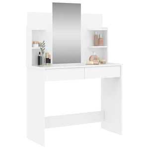 Toeletta con Specchio-Com¨°-Tavolo da trucco Bianco 96x39x142 cm