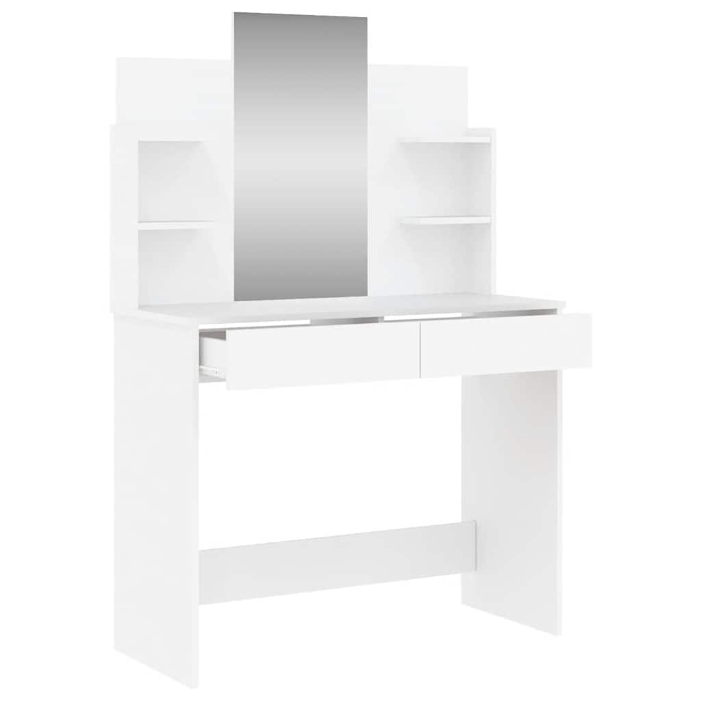 Toeletta con Specchio-Com¨°-Tavolo da trucco Bianco 96x39x142 cm