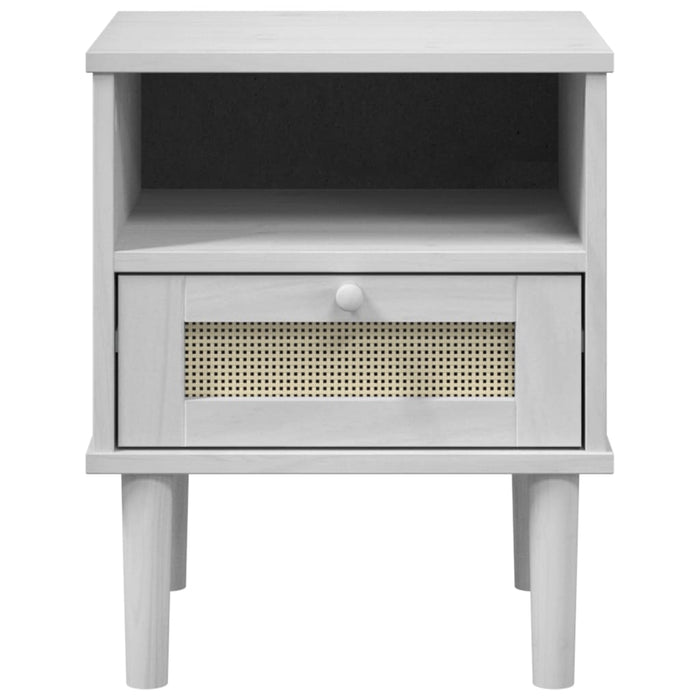 Comodino-Tavolino da notte SENJA Bianco Aspetto Rattan 40x35x48 cm in Legno Pino