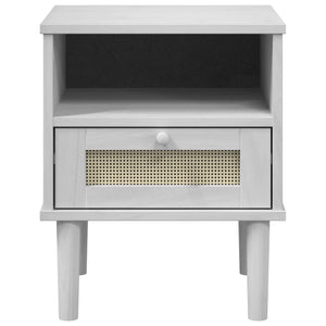 Comodino SENJA Bianco Aspetto Rattan 40x35x48 cm in Legno Pino 358011