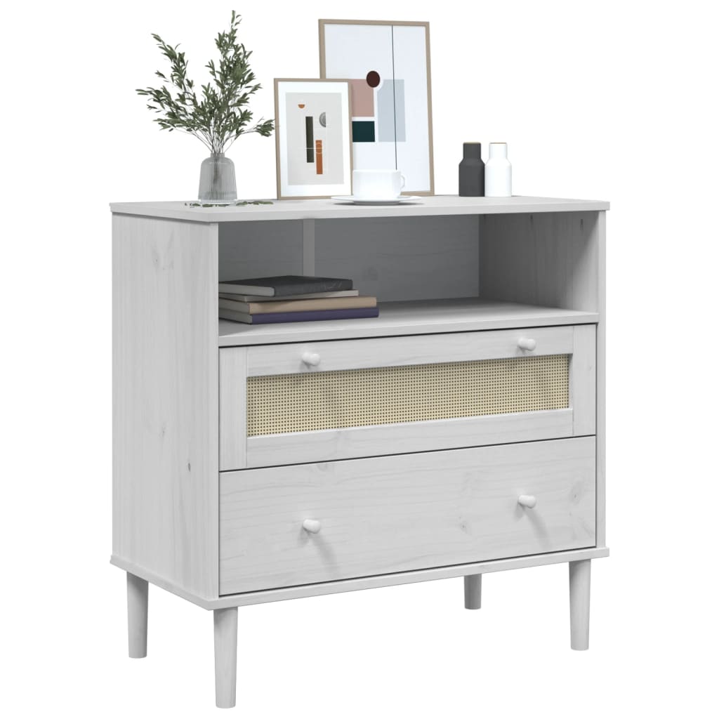 Credenza SENJA Aspetto Rattan Bianco 80x40x80 cm Massello Pinocod mxl 131941