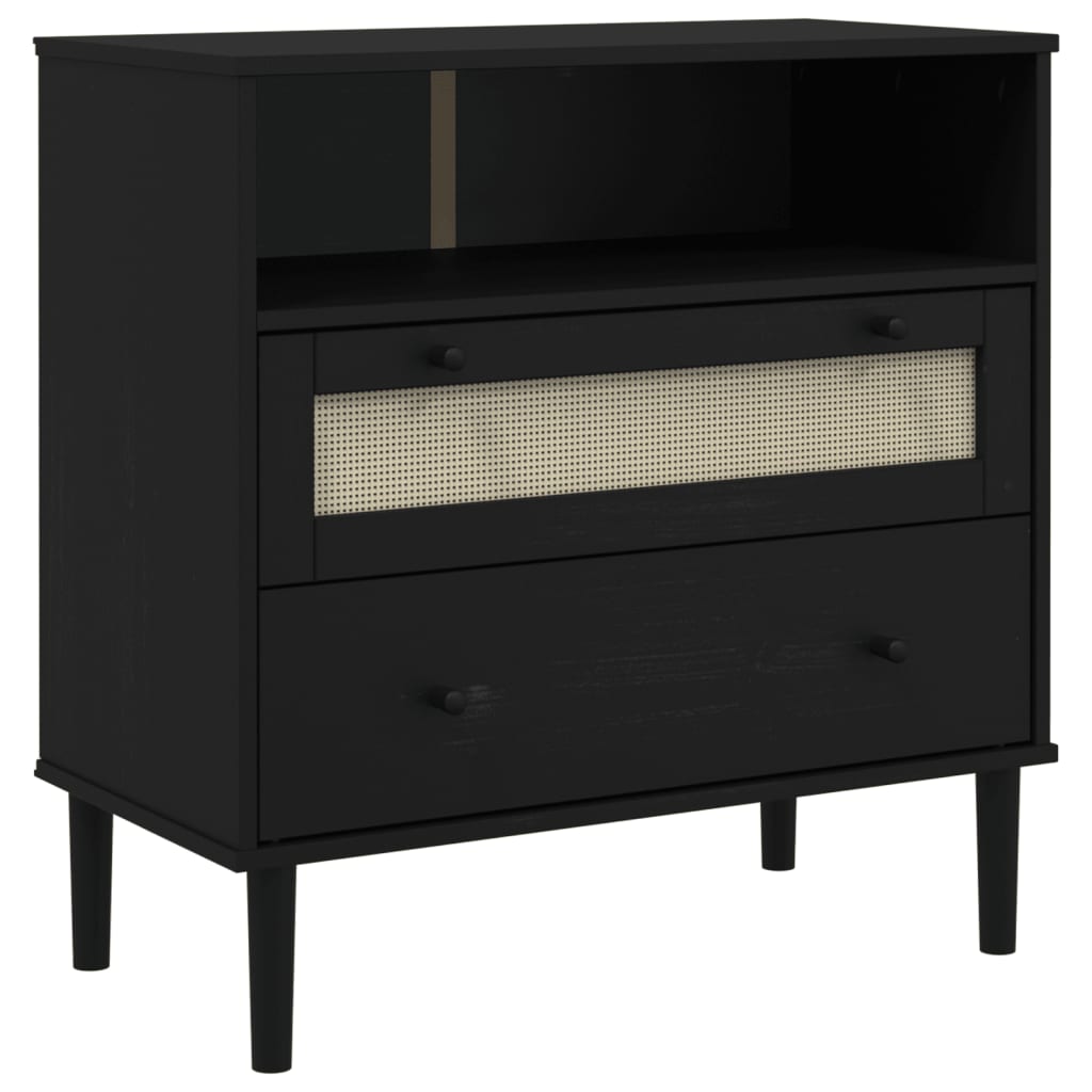 Credenza SENJA Aspetto Rattan Nero 80x40x80 cm Massello Pino 358021
