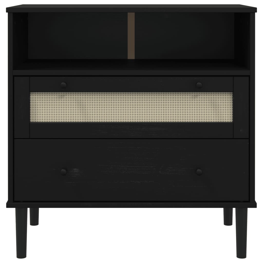 Credenza SENJA Aspetto Rattan Nero 80x40x80 cm Massello Pino 358021