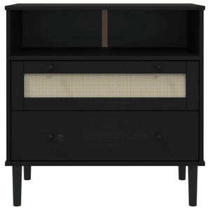 Credenza SENJA Aspetto Rattan Nero 80x40x80 cm Massello Pino 358021