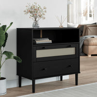 Credenza SENJA Aspetto Rattan Nero 80x40x80 cm Massello Pino 358021