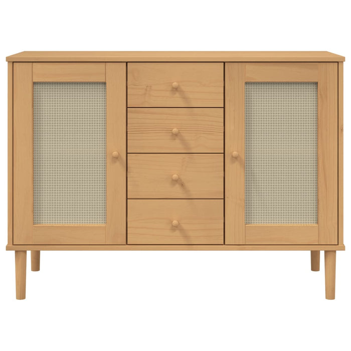 Credenza SENJA Aspetto Rattan 112x40x80 cm Legno Massello Pino 358025
