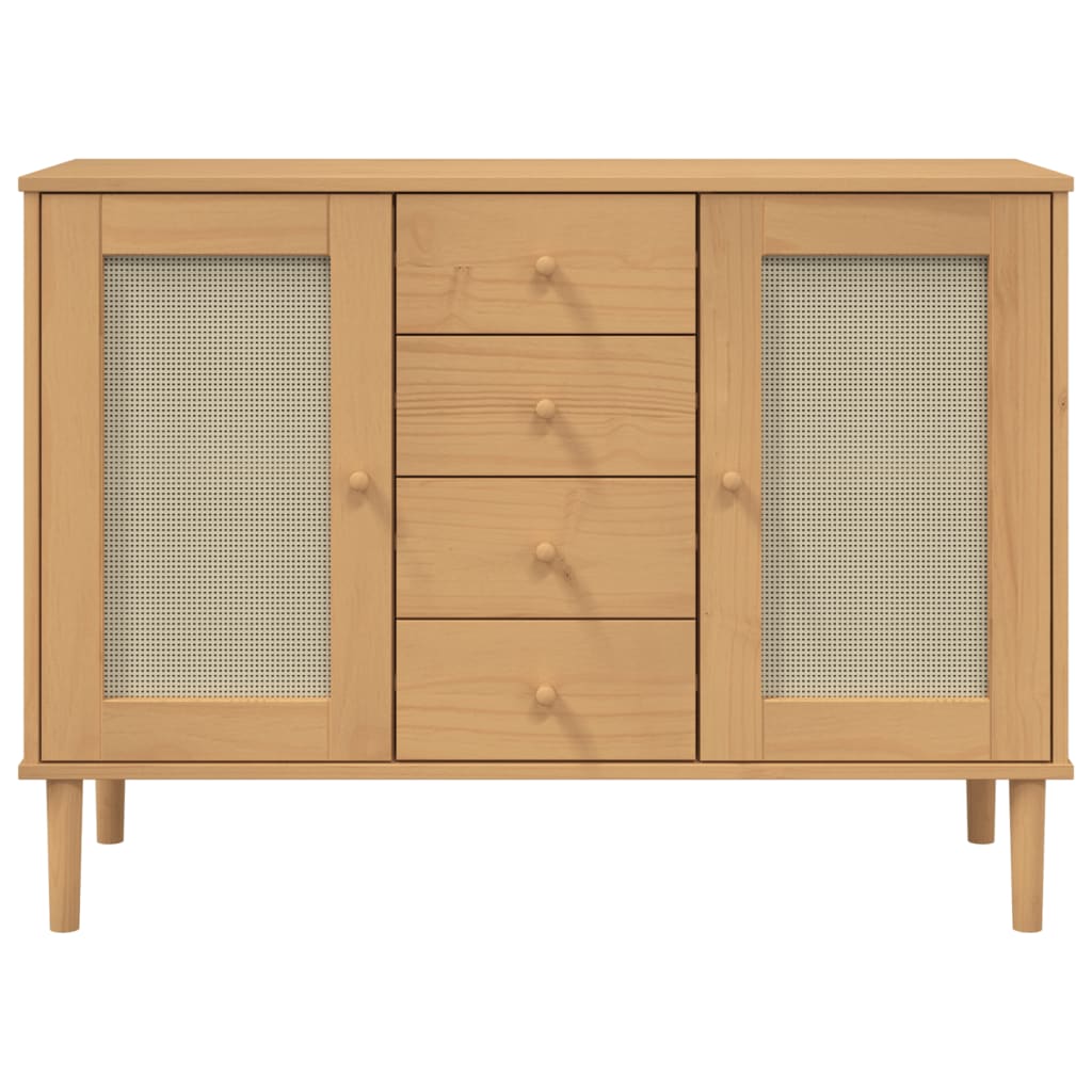 Credenza-Buffet-Armadio da cucina SENJA Aspetto Rattan 112x40x80 cm Legno Massello Pino 399923