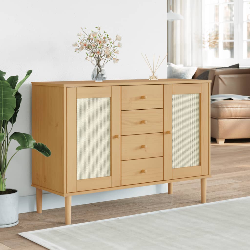 Credenza SENJA Aspetto Rattan 112x40x80 cm Legno Massello Pinocod mxl 108304