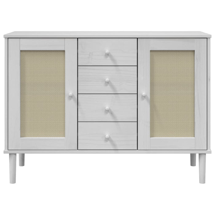 Credenza SENJA Aspetto Rattan Bianco 112x40x80 cm Massello Pino 358026