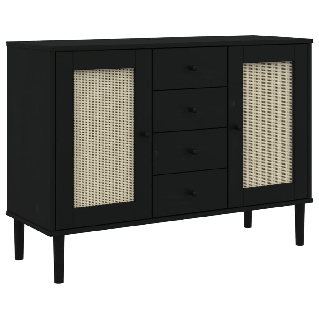 Credenza SENJA Aspetto Rattan Nero 112x40x80 cm Massello Pino 358027