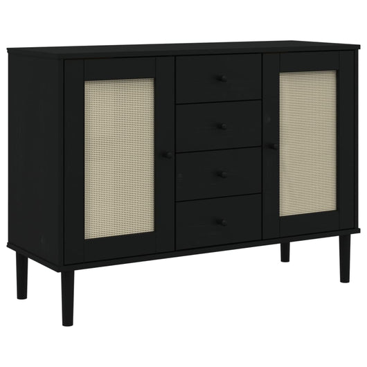 Credenza SENJA Aspetto Rattan Nero 112x40x80 cm Massello Pinocod mxl 108004
