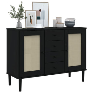 Credenza SENJA Aspetto Rattan Nero 112x40x80 cm Massello Pino 358027