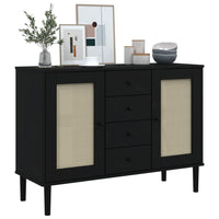 Credenza SENJA Aspetto Rattan Nero 112x40x80 cm Massello Pinocod mxl 108004