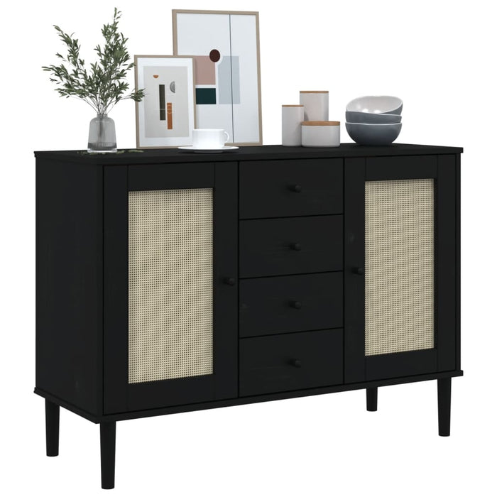 Credenza SENJA Aspetto Rattan Nero 112x40x80 cm Massello Pinocod mxl 108004