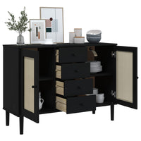 Credenza SENJA Aspetto Rattan Nero 112x40x80 cm Massello Pino 358027