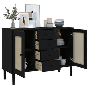 Credenza SENJA Aspetto Rattan Nero 112x40x80 cm Massello Pino 358027