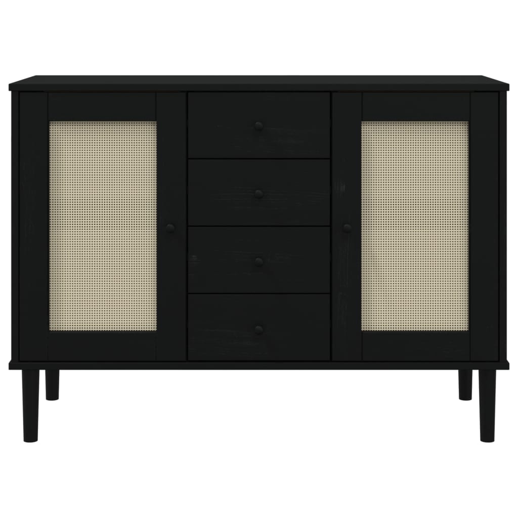 Credenza SENJA Aspetto Rattan Nero 112x40x80 cm Massello Pino 358027