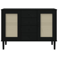 Credenza SENJA Aspetto Rattan Nero 112x40x80 cm Massello Pino 358027