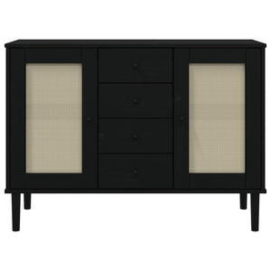 Credenza SENJA Aspetto Rattan Nero 112x40x80 cm Massello Pino 358027