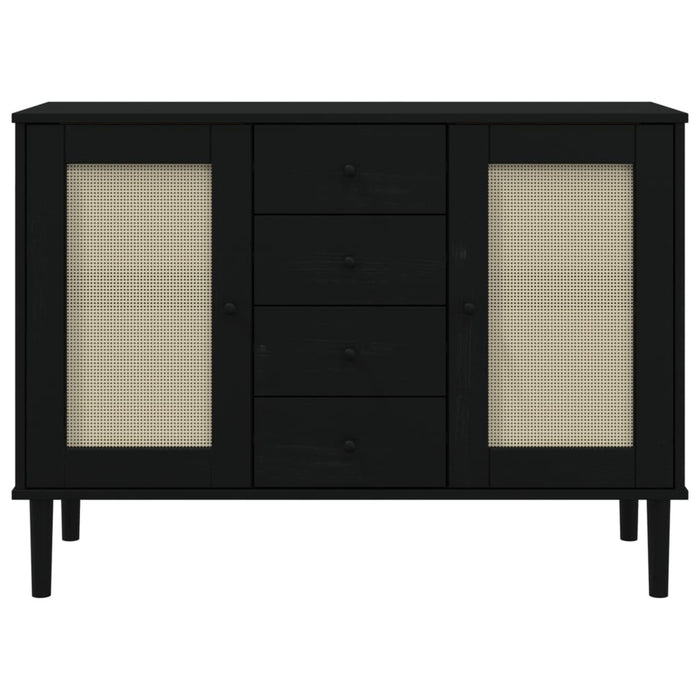 Credenza SENJA Aspetto Rattan Nero 112x40x80 cm Massello Pino 358027