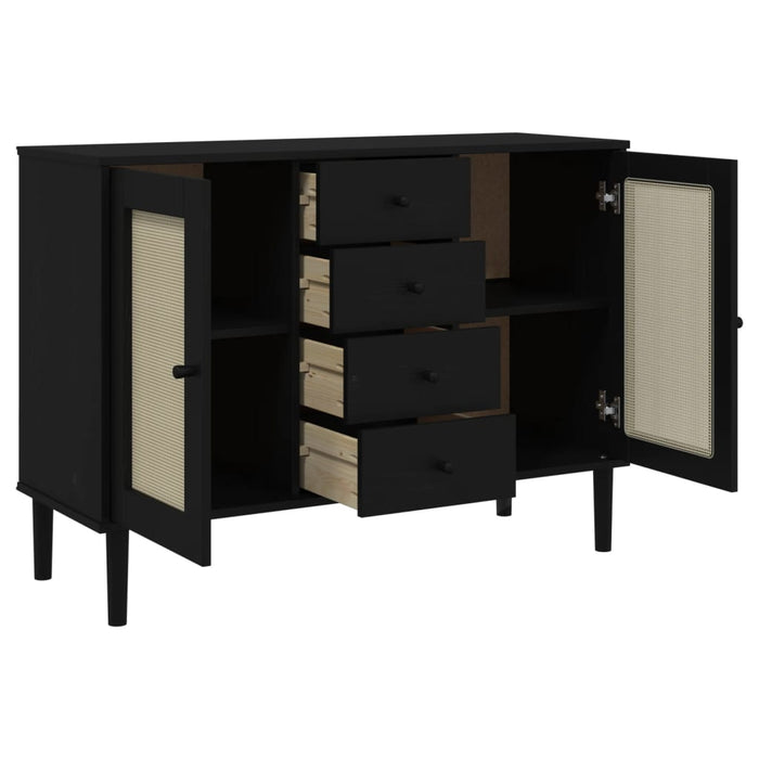 Credenza SENJA Aspetto Rattan Nero 112x40x80 cm Massello Pino 358027