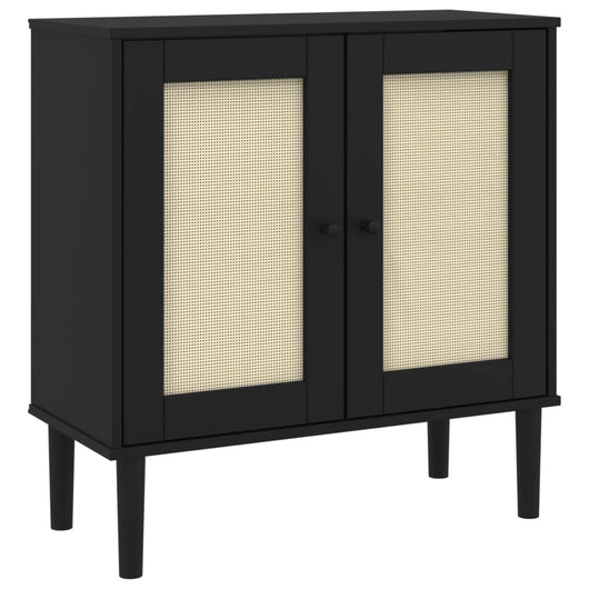 Credenza SENJA Aspetto Rattan Nero 80x35x80 cm Massello Pino 358033