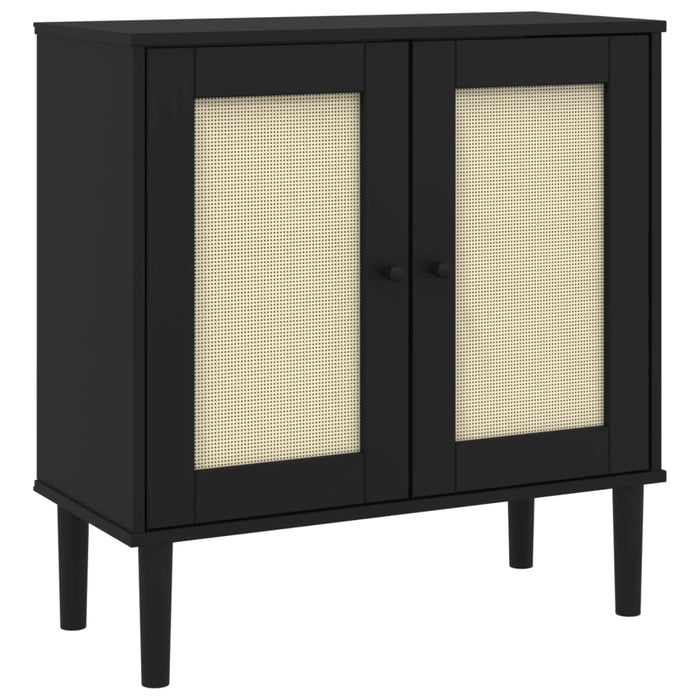 Credenza SENJA Aspetto Rattan Nero 80x35x80 cm Massello Pino 358033