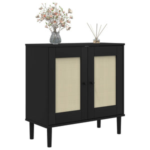 Credenza SENJA Aspetto Rattan Nero 80x35x80 cm Massello Pino 358033