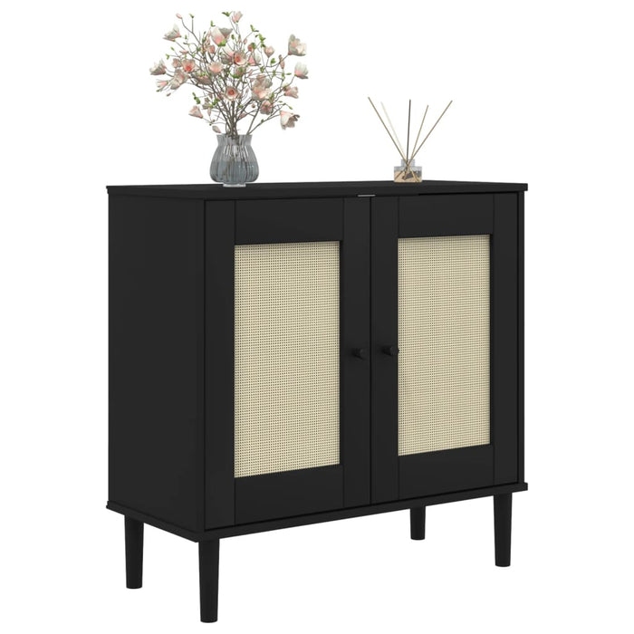 Credenza SENJA Aspetto Rattan Nero 80x35x80 cm Massello Pino 358033