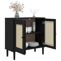 Credenza SENJA Aspetto Rattan Nero 80x35x80 cm Massello Pino 358033