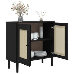 Credenza SENJA Aspetto Rattan Nero 80x35x80 cm Massello Pino 358033