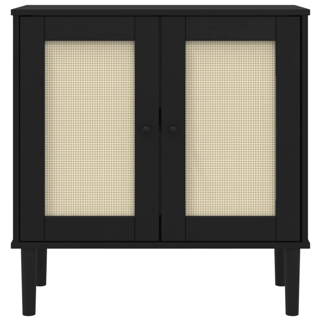 Credenza SENJA Aspetto Rattan Nero 80x35x80 cm Massello Pino 358033