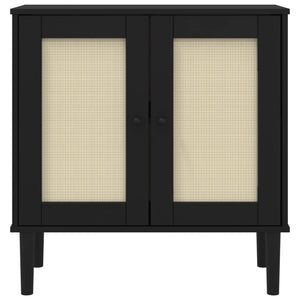 Credenza SENJA Aspetto Rattan Nero 80x35x80 cm Massello Pino 358033