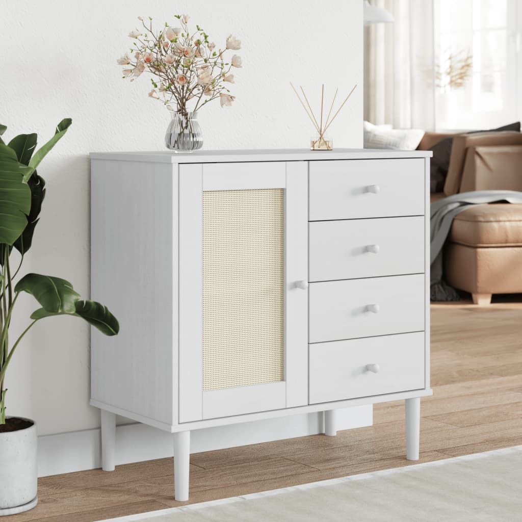 Credenza-Buffet-Armadio da cucina SENJA Aspetto Rattan Bianco 80x40x80 cm Massello Pino 546180