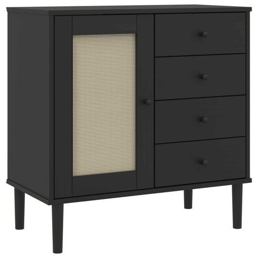 Credenza SENJA Aspetto Rattan Nero 80x40x80 cm Massello Pinocod mxl 84317