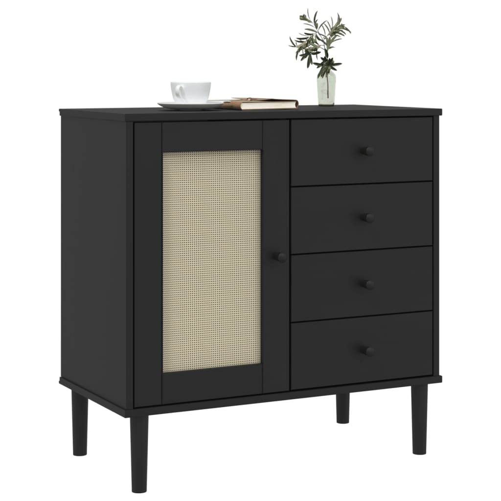 Credenza SENJA Aspetto Rattan Nero 80x40x80 cm Massello Pino 358039