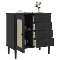 Credenza SENJA Aspetto Rattan Nero 80x40x80 cm Massello Pino 358039