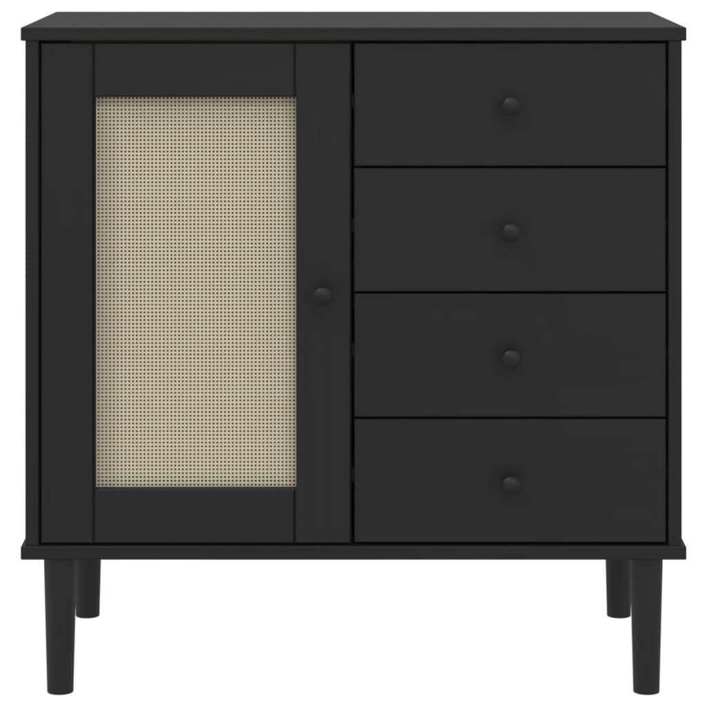 Credenza SENJA Aspetto Rattan Nero 80x40x80 cm Massello Pino 358039