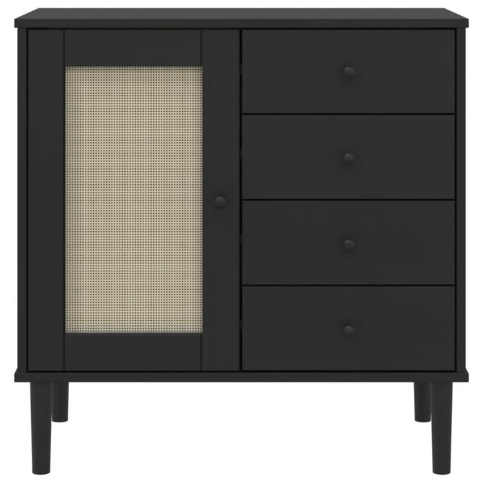 Credenza SENJA Aspetto Rattan Nero 80x40x80 cm Massello Pino 358039