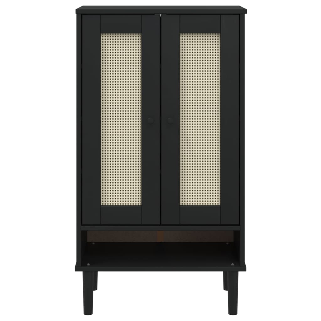 Scarpiera SENJA Aspetto Rattan Nera 59,5x35x107 cm Massello 358051