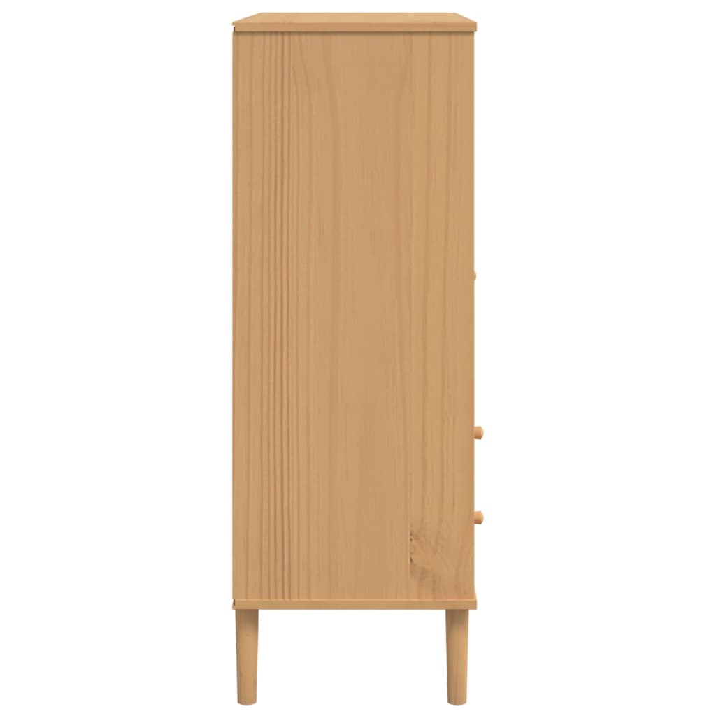 Credenza SENJA Aspetto Rattan Marrone 90x40x112cm Massello Pino 358055