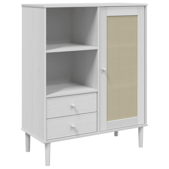Credenza SENJA Aspetto Rattan Bianco 90x40x112cm Massello Pino 358056