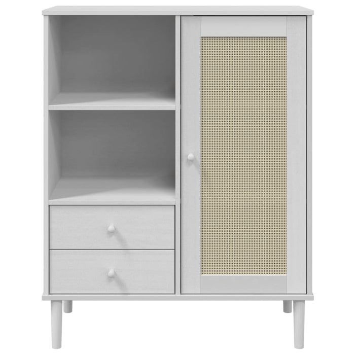 Credenza SENJA Aspetto Rattan Bianco 90x40x112cm Massello Pino 358056