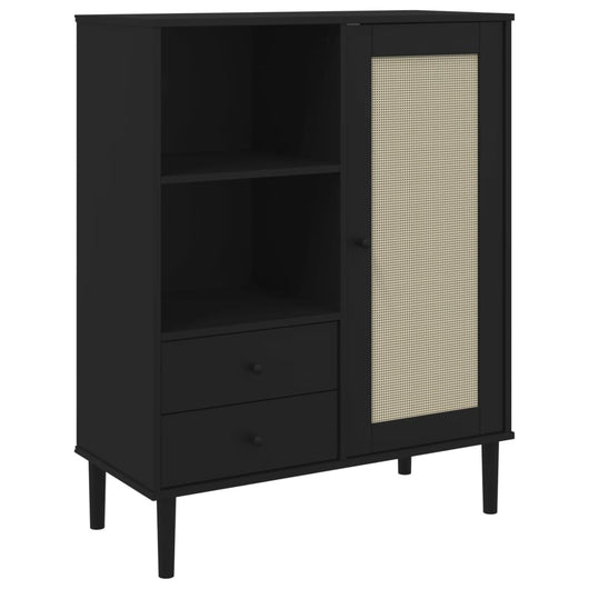 Credenza SENJA Aspetto Rattan Nero 90x40x112 cm Massello Pinocod mxl 132083